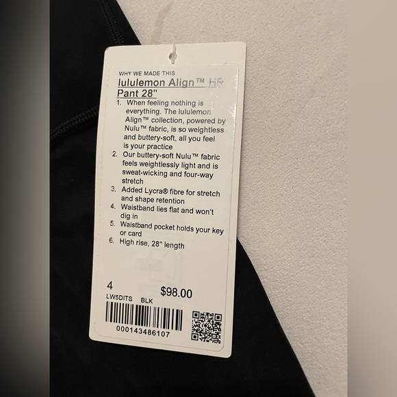 NWT Lululemon Align High Rise Pants leggings 28” in Black Size 4 - Picture 5 of 8